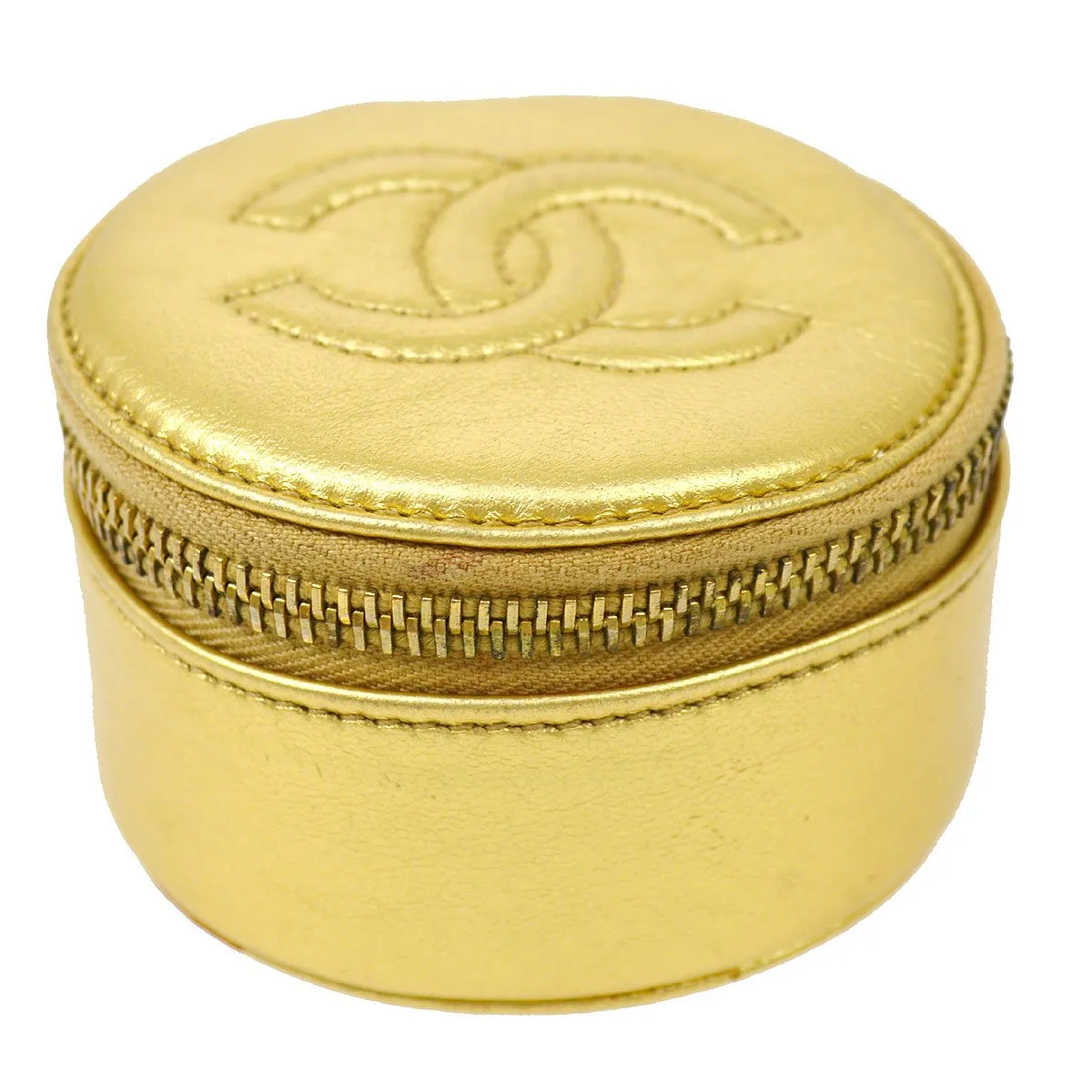 CHANEL 1994-1996 Timeless Jewelry Case Gold Lambskin 05991