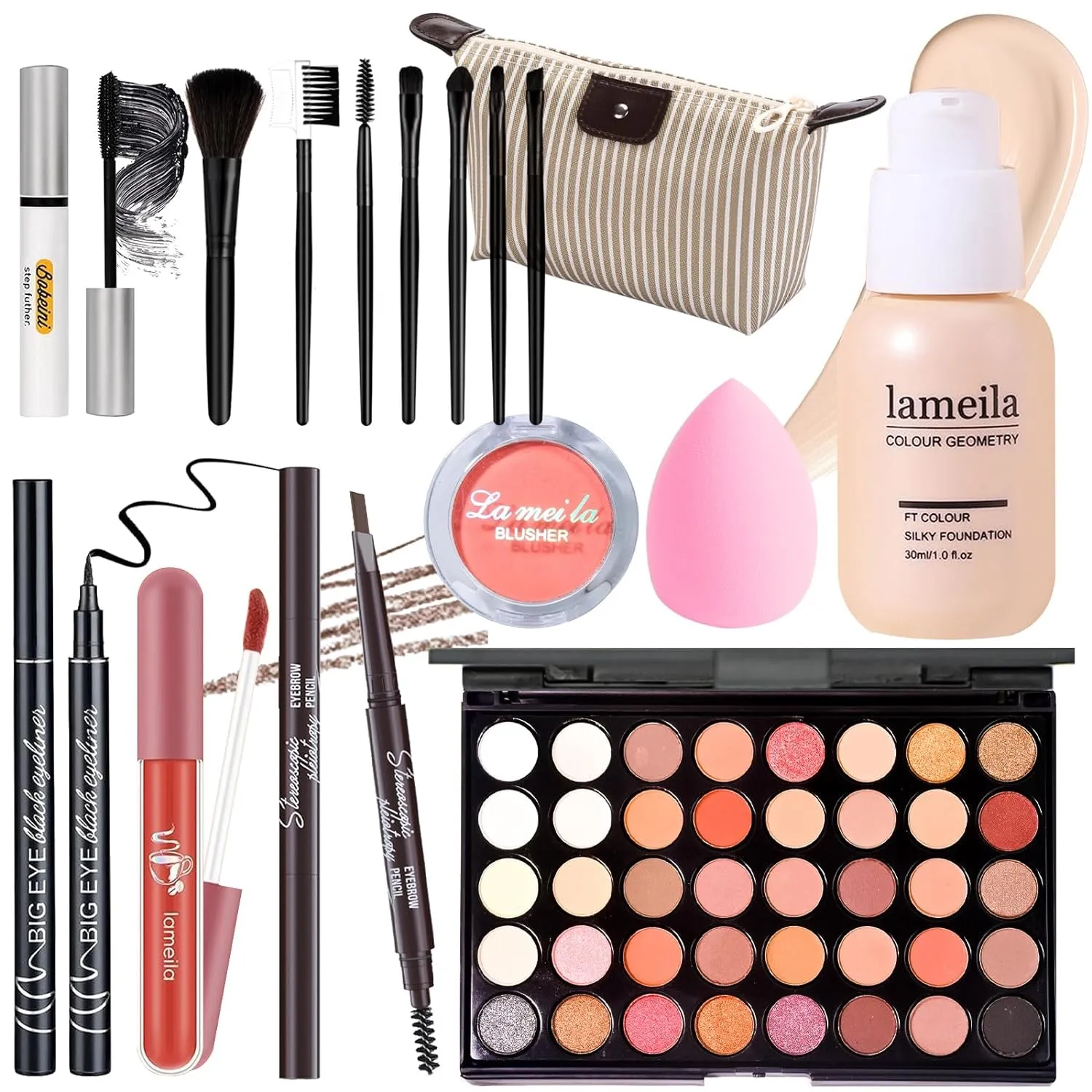 Complete Makeup Kit for Women & Teens - Eyeshadow, Foundation, Blusher & More in Chic Bag!