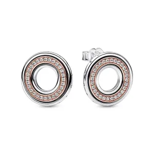 FINAL SALE Pandora Signature Two-Tone Pave Stud Earrings