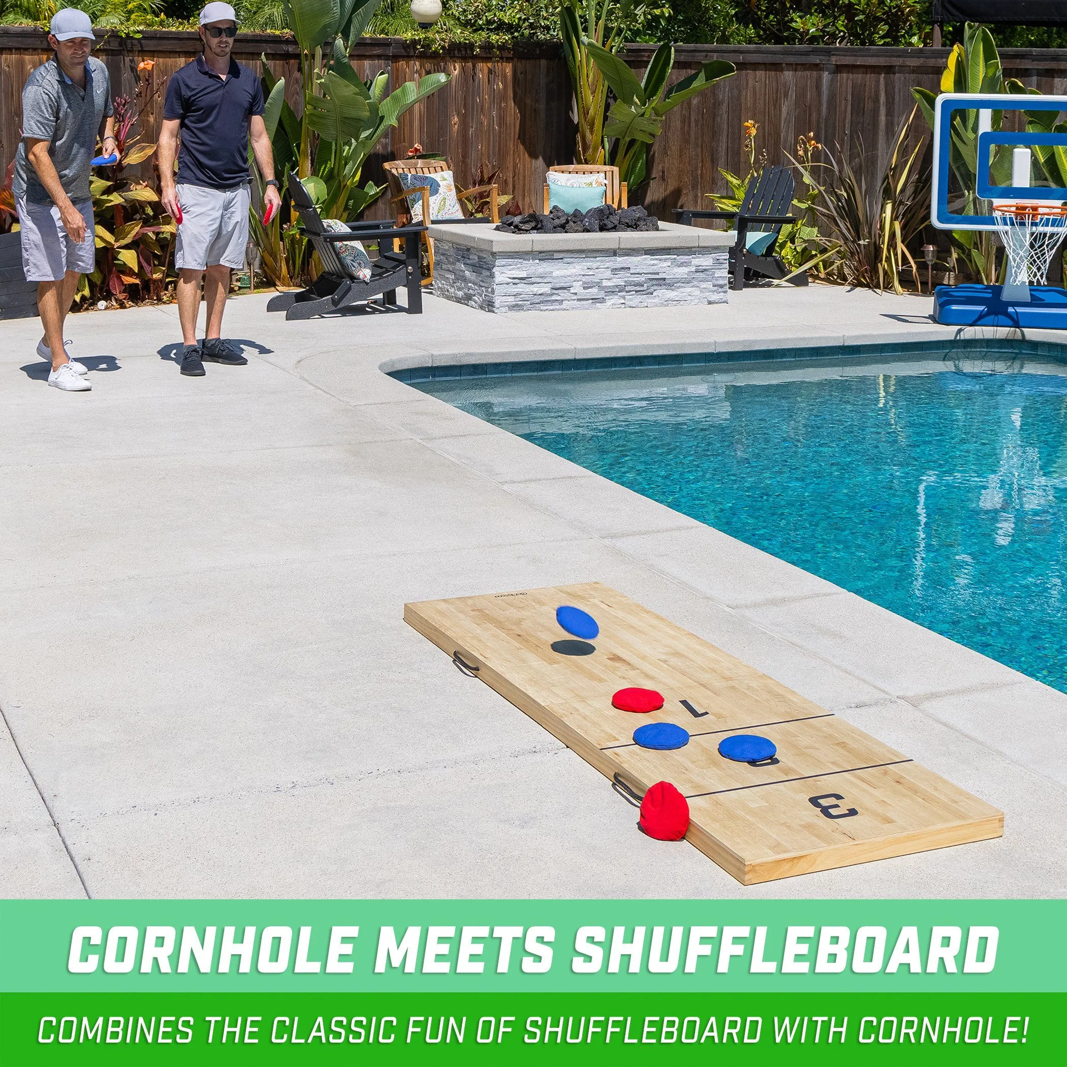 GoSports 6 ft x 2 ft Tossski Shuffleboard Cornhole Game Set