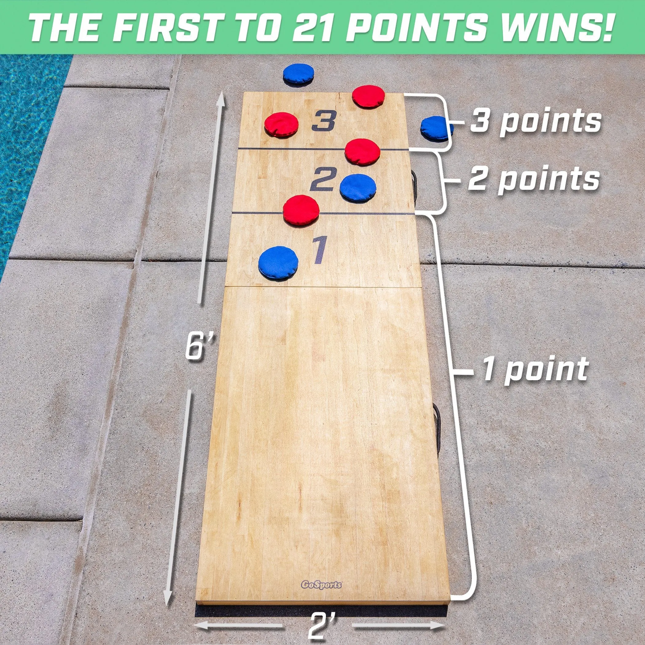 GoSports 6 ft x 2 ft Tossski Shuffleboard Cornhole Game Set