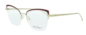 Salvatore Ferragamo SF2182 744 Shiny Gold/Burgundy Cat Eye Eyeglasses