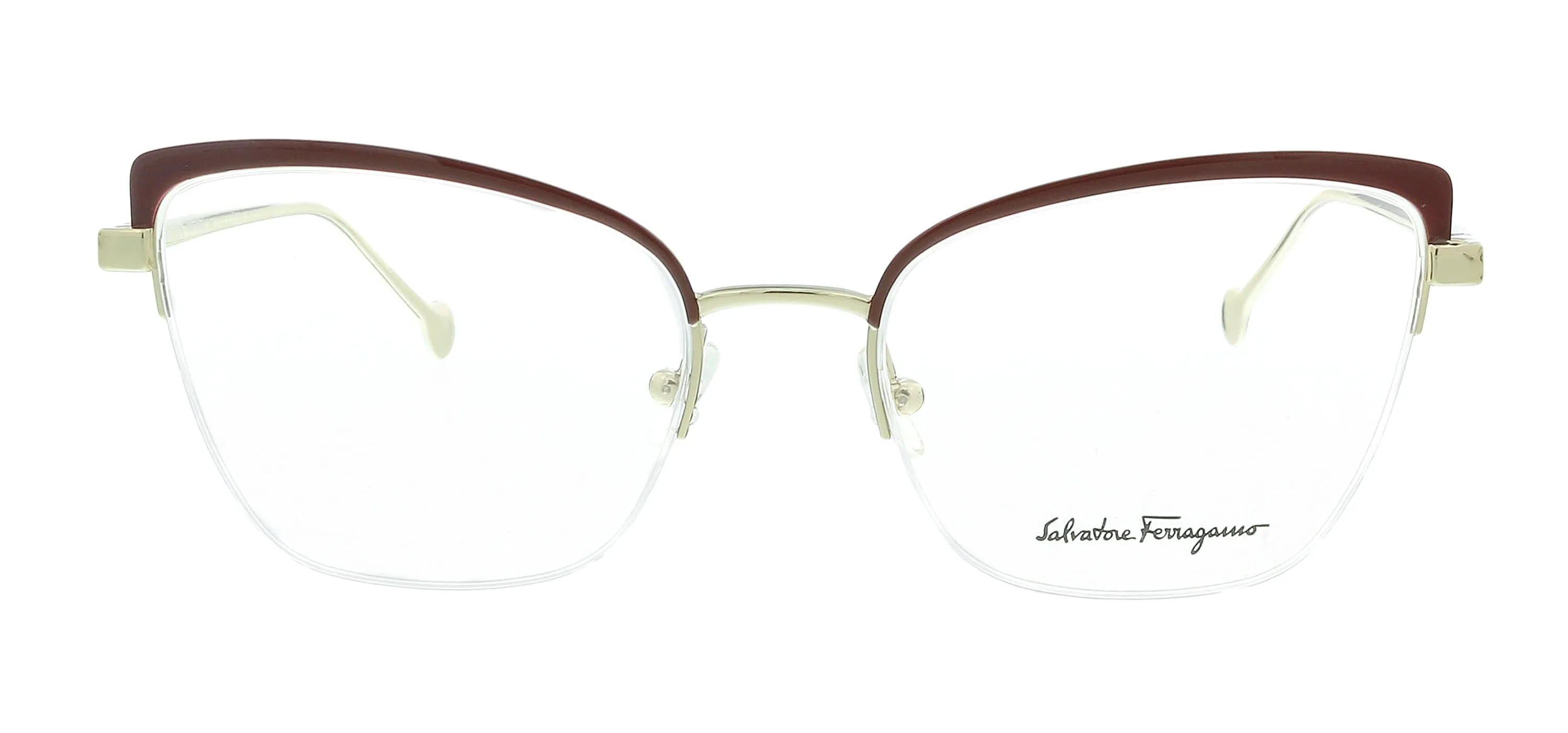 Salvatore Ferragamo SF2182 744 Shiny Gold/Burgundy Cat Eye Eyeglasses